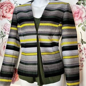 Tahari Striped Blazer in Black White Gray and Yellow